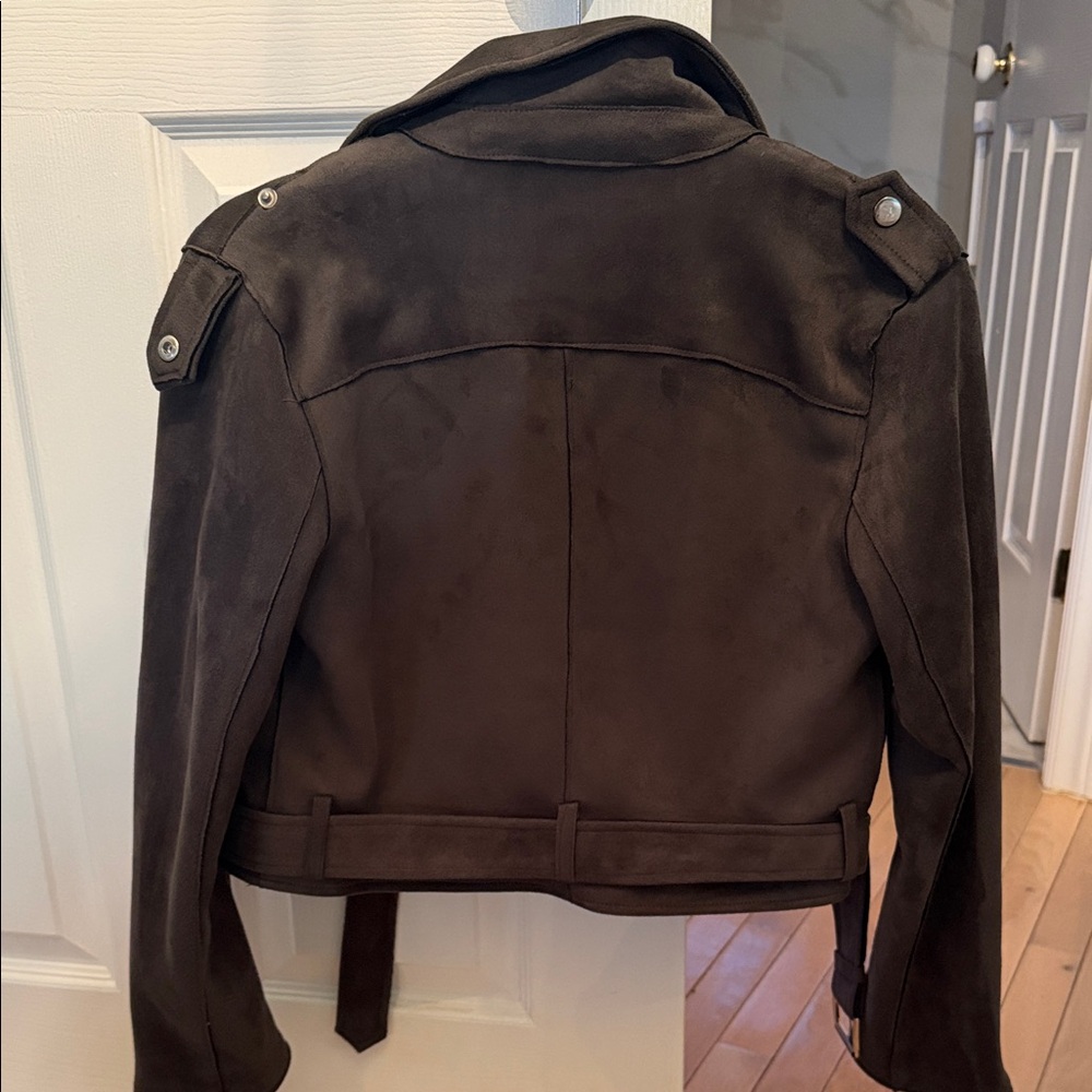 Elegant Dark grey Women's Suede Jacket - Picture 2 of 4